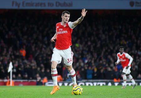 LONDON, ENGLAND - JANUARY 18, 2020: Granit Xhaka of Arsenal pictured during the 2019/20 Premier League game between Arsenal FC and Sheffield United FC at Emirates Stadium.のeditorial素材