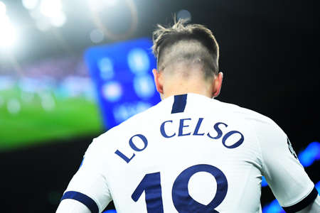 LONDON, ENGLAND - FEBRUARY 19, 2020: Giovani Lo Celso of Tottenham pictured during the first leg of the 2019/20 UEFA Champions League Round of 16 game between Tottenham Hotspur FC and RB Leipzig at Tottenham Hotspur Stadium.のeditorial素材
