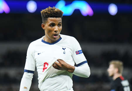 LONDON, ENGLAND - FEBRUARY 19, 2020: Gedson Fernandes of Tottenham pictured during the first leg of the 2019/20 UEFA Champions League Round of 16 game between Tottenham Hotspur FC and RB Leipzig at Tottenham Hotspur Stadium.のeditorial素材