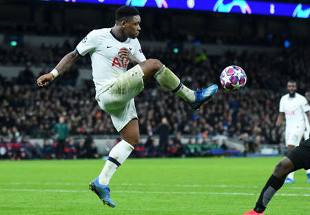 LONDON, ENGLAND - FEBRUARY 19, 2020: Steven Bergwijn of Tottenham pictured during the first leg of the 2019/20 UEFA Champions League Round of 16 game between Tottenham Hotspur FC and RB Leipzig at Tottenham Hotspur Stadium.のeditorial素材