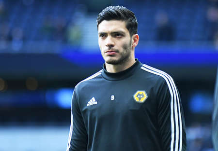 LONDON, ENGLAND - MArch 1, 2020: Raul Jimenez of Wolverhampton pictured ahead of the 2020/21 Premier League game between Tottenham Hotspur FC and Wolverhampton FC at Tottenham Hotspur Stadium.のeditorial素材