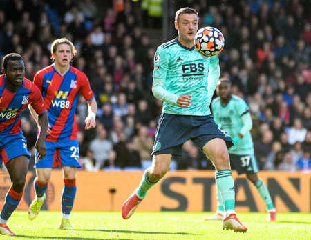 LONDON, ENGLAND - OCTOBER 3, 2021: Jamie Vardy of Leicester pictured during the 2021-22 Premier...