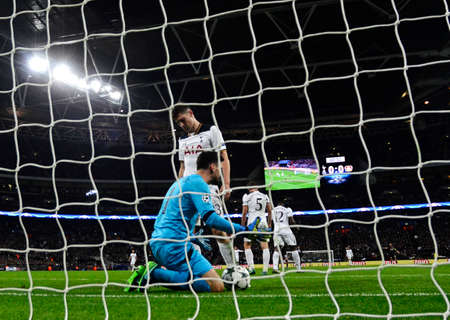 LONDON, ENGLAND - NOVEMBER 2, 2016: Tottenham players react after a goal conceded during the UEFA Champions League Group E game between Tottenham Hotspur and Bayern Leverkusen at Wembley Stadium. Copyright: Cosmin Iftode/Picstaffのeditorial素材