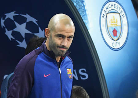 MANCHESTER, ENGLAND - NOVEMBER 1, 2016: Javier Mascherano of Barcelona pictured prior to the UEFA Champions League Group C game between Manchester City and FC Barcelona at City of Manchester Stadium. Copyright: Cosmin Iftode/Picstaffのeditorial素材