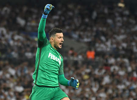 MANCHESTER, ENGLAND - SEPTEMBER 14, 2016: Monaco goalkeeper Danijel Subasic celebrates after a goal...