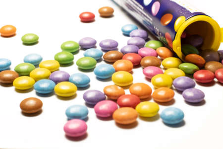 candy chocolate cubes on white backgroundの写真素材