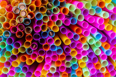 Close up to plenty colorful straws backgroundの写真素材