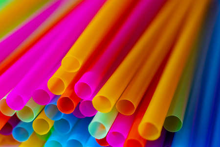Close up to plenty colorful straws backgroundの写真素材