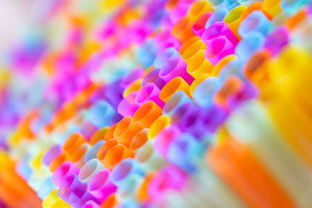 Close up to plenty colorful straws backgroundの写真素材