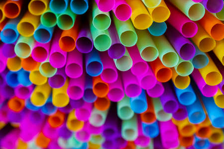 Close up to plenty colorful straws backgroundの写真素材