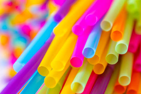 Close up to plenty colorful straws backgroundの写真素材