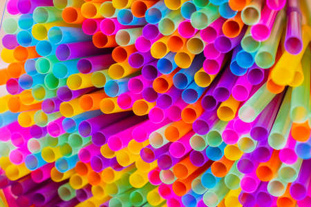 Close up to plenty colorful straws backgroundの写真素材