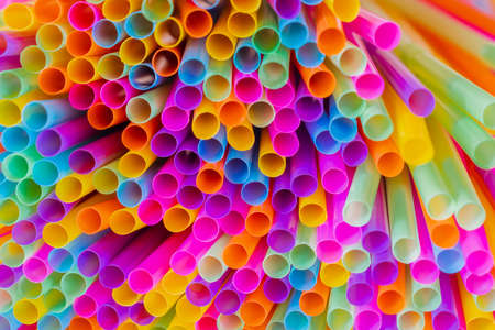 Close up to plenty colorful straws backgroundの写真素材