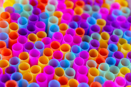 Close up to plenty colorful straws backgroundの写真素材