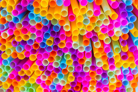 Close up to plenty colorful straws backgroundの写真素材