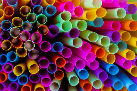 Close up to plenty colorful straws backgroundの写真素材
