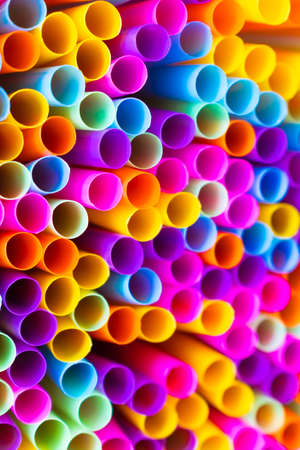 Close up to plenty colorful straws backgroundの写真素材
