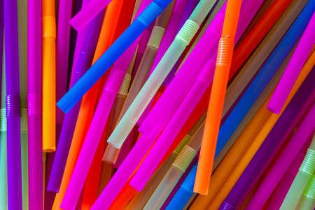 Close up to plenty colorful straws backgroundの写真素材