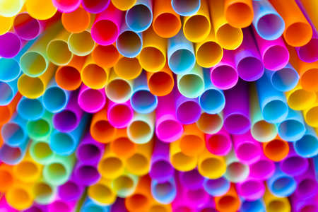 Close up to plenty colorful straws backgroundの写真素材