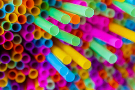 Close up to plenty colorful straws backgroundの写真素材