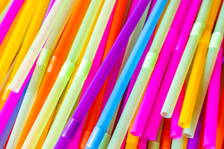 Close up to plenty colorful straws backgroundの写真素材