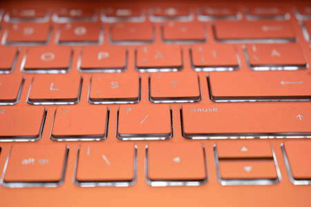 Closeup of laptop keyboard illumination, backlit keyboardの写真素材