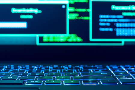 Closeup of laptop keyboard illumination, backlit keyboardの写真素材