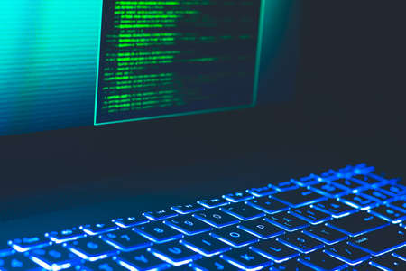 Closeup of laptop keyboard illumination, backlit keyboardの写真素材