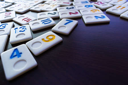 pieces of rummy placed in order on the tableの写真素材