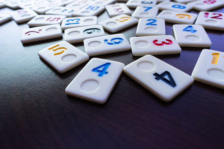 pieces of rummy placed in order on the tableの写真素材