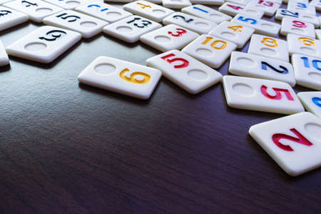 pieces of rummy placed in order on the tableの写真素材