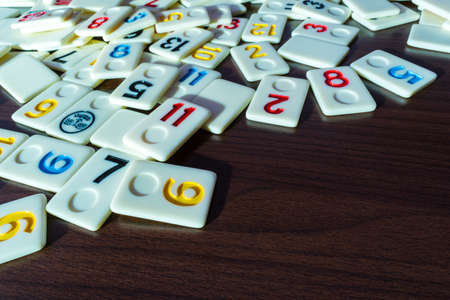 pieces of rummy placed in order on the tableの写真素材