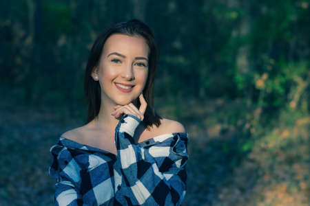 Beauty Fashion model girl with long brown hairの写真素材