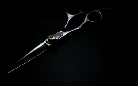 professional scissors on black backgroundの写真素材