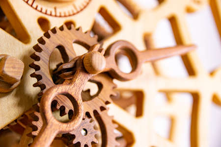 Close up of vintage clocks retro design made from the great wood, high quality for the collectors, isolated on white backgroundの写真素材