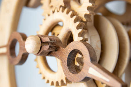 Close up of vintage clocks retro design made from the great wood, high quality for the collectors, isolated on white backgroundの写真素材