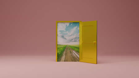 3d rendering the empty room with opened doorの写真素材