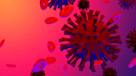 Coronavirus 2019-nCov novel coronavirus concept resposible for asian flu outbreak and coronaviruses influenza as dangerous flu strain cases as a pandemic. Microscope virus close up. 3d rendering.の写真素材
