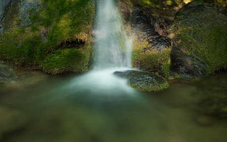 Long exposure with waterfall in Cheile Nerei National Park. Romania, Caras Severin.の写真素材