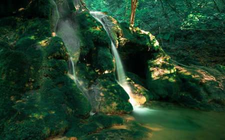 Long exposure with waterfall in Cheile Nerei National Park. Romania, Caras Severin.の写真素材