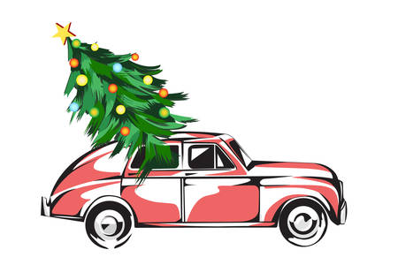 christmas car with treeのイラスト素材