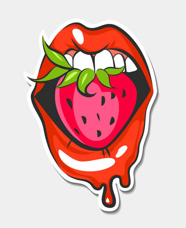 Sexy lips with sweet strawberry, vector illustrationのイラスト素材
