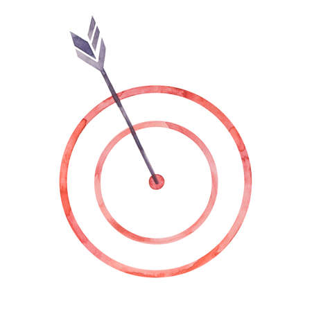 Arrow hitting target, success concept, watercolor with clipping mask techniqueの写真素材