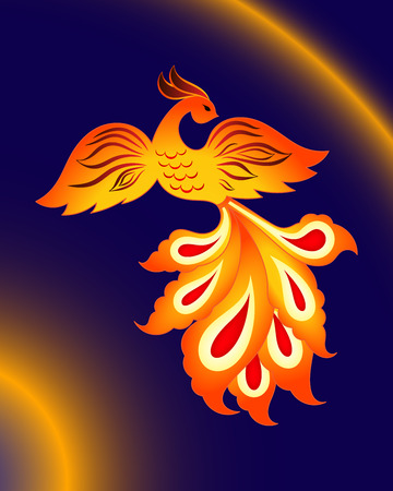 Magic firebird, vector pattern of fairy bird on a blue backgroundのイラスト素材
