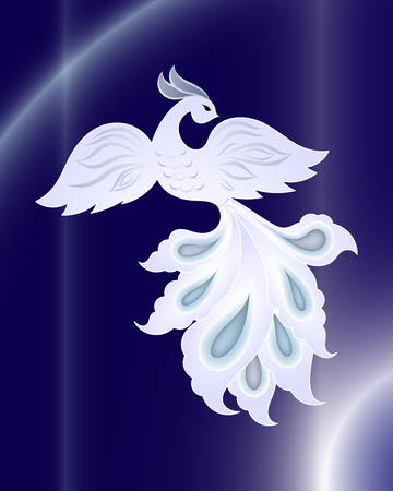 Magic white bird on dark blue background patternのイラスト素材