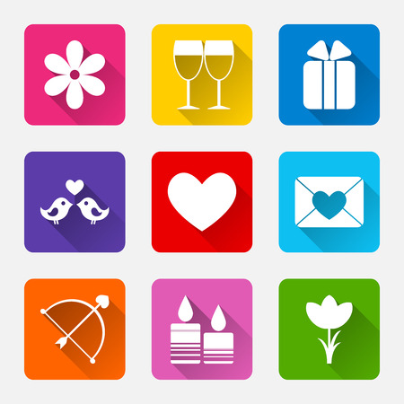 Set of flat white icons on colorful background for mobile or web applications for Valentine dayのイラスト素材