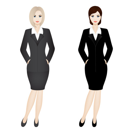 Two business women. Illustration of business women wearing grey and black office suit.のイラスト素材