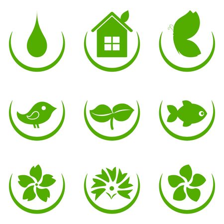Green ecology icons set on whiteのイラスト素材