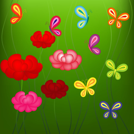 Bright spring pattern with flowers and butterfliesのイラスト素材