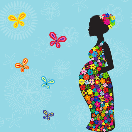 Pregnant woman floral concept cardのイラスト素材